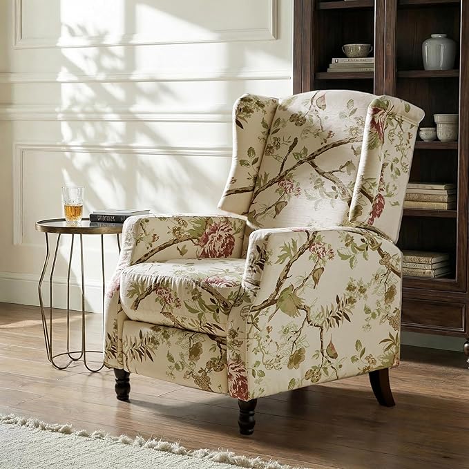 Mid Century Modern Wingback Recliner Chair Upholstered Push Back Recliner Sofa Lounge Armchair for Living Room Home Theater Accent Chairs Recliners Couches