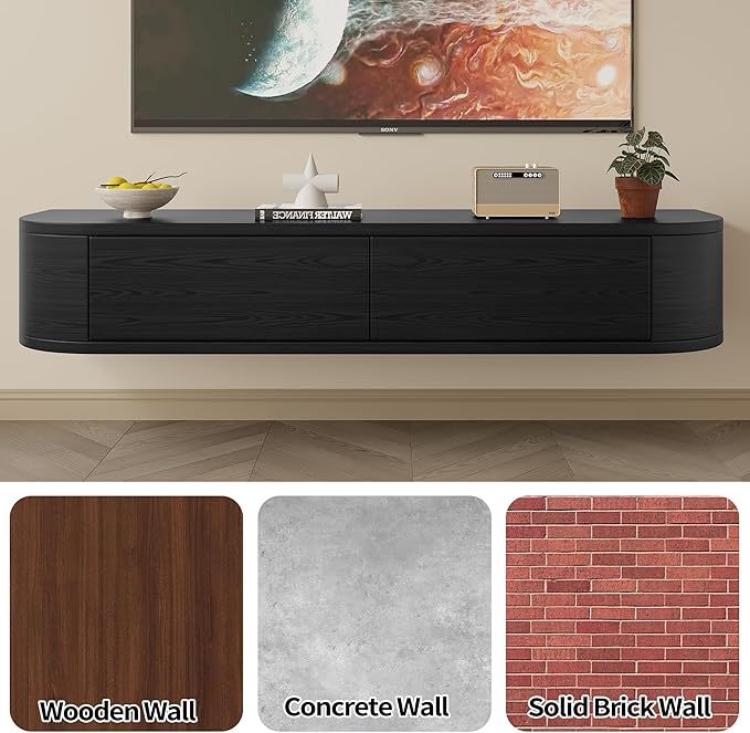 Maggym 47 Wall-Mounted TV Stand with Side-Opening Storage Modern Engineered Wood Floating Media Console with Drawers and Open Shelf