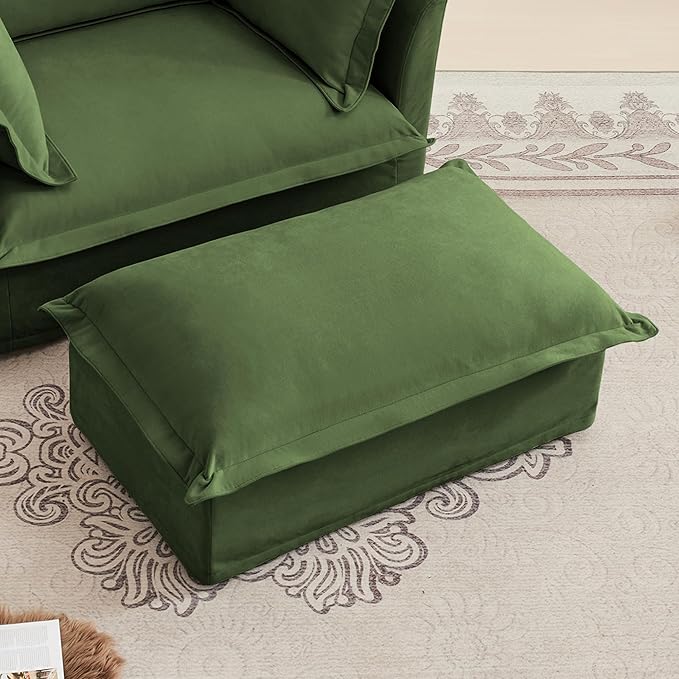 Aoowow Chenille Ottoman Upholstered Couches Ottoman for Modular Sectional Sofa for Living(Green-Chenille)