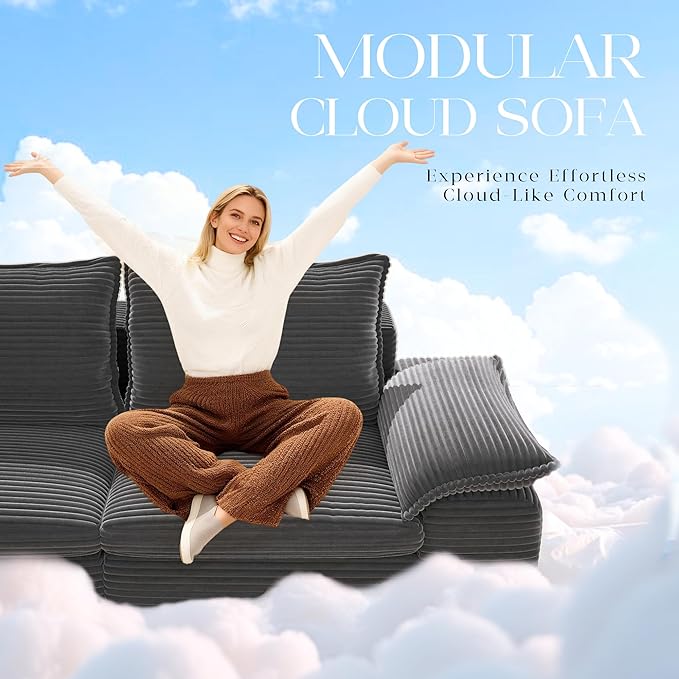 76 Cloud Loveseat Sofa Boneless Loveseat Deep Seat Cloud Couch 2-Seats Boneless Couch Double-Layer Cushion Couch Modular Sectional Sofa for Living Room Small Spaces (Grey Loveseat)