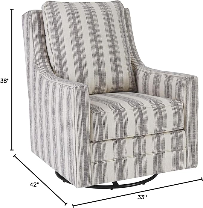 Signature Design by Ashley Kambria Striped Upholstered Swivel Accent Glider Chair Ivory &amp Black