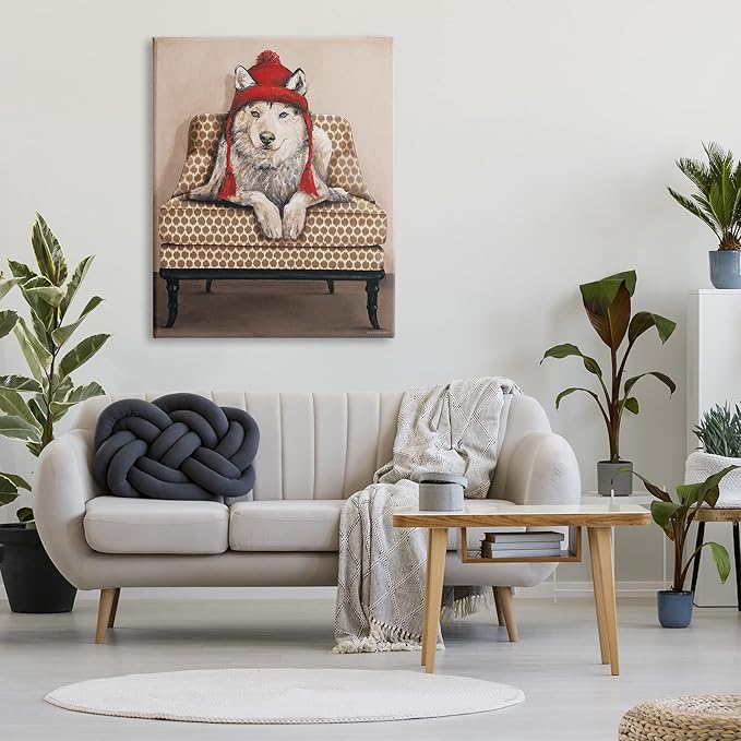 Stupell Industries Winter Husky Red Pom Hat Chic Livingroom Chair