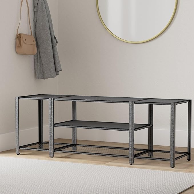 VASAGLE Modern TV Stand for TVs up to 65 Inches 3-Tier Entertainment Center Industrial TV Console Table with Open Storage Shelves for Living Room Bedroom Black with Wood Grain ULTV097B22