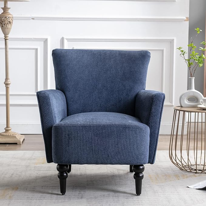 Armchair Modern Accent Sofa Chair with Linen SurfaceLeisure Chair with Solide Wood feet for Living Room Bedroom StudioBlue