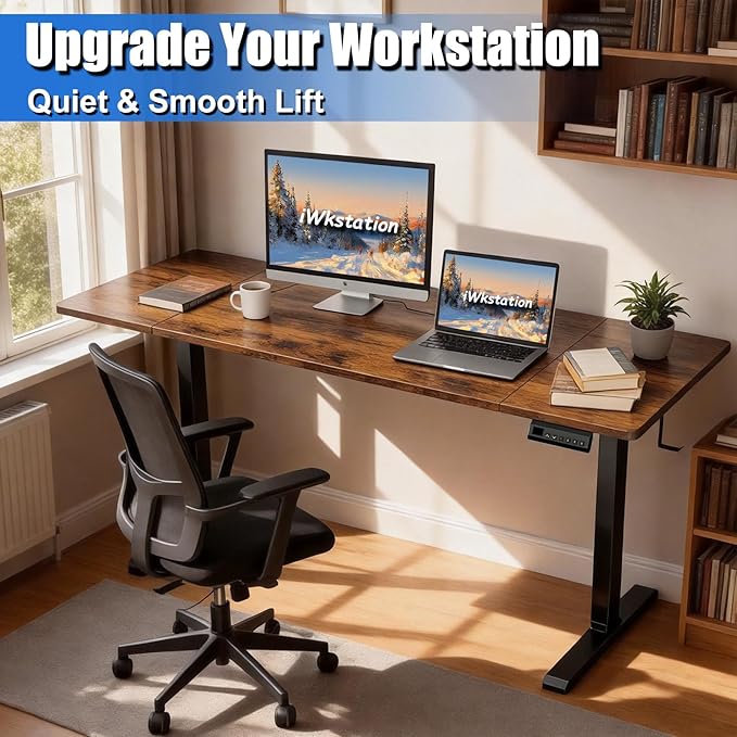 Standing Desk with Splice Board Adjustable Height- 63 inch Mobile Stand up Desk with Wheels Portable Sit Stand Desks Electric with Lockable Casters