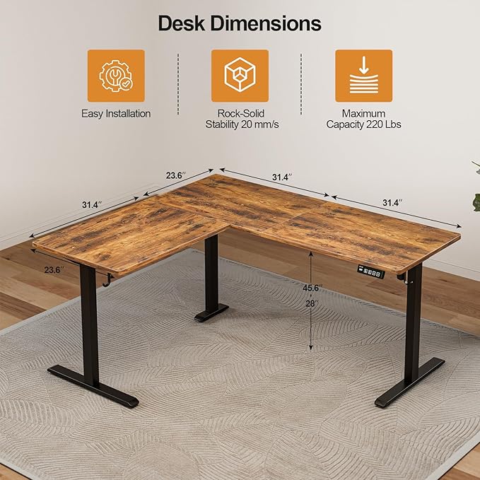 Grandder L Shaped Standing Desk Adjustable Height Electric Standing Corner Desk 63 Inch Sit Stand Computer Table with Splice Board Rustic Brown