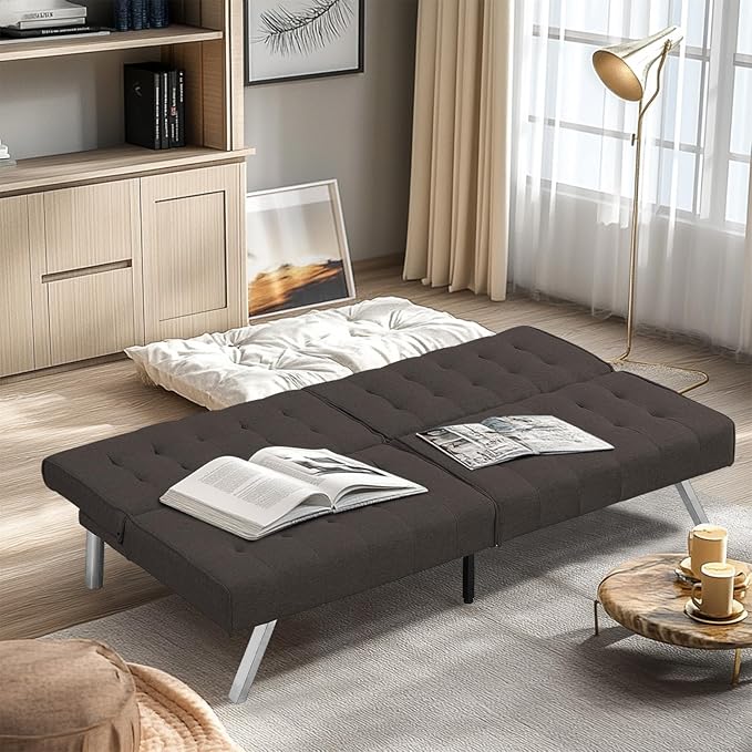 Convertible Sofa Bed Adjustable Couch Sleeper - Fabric Loveseat Futon Bed with Breathable Chenille Metal Legs and Adjustable Lounge - Perfect for Compact Living Space