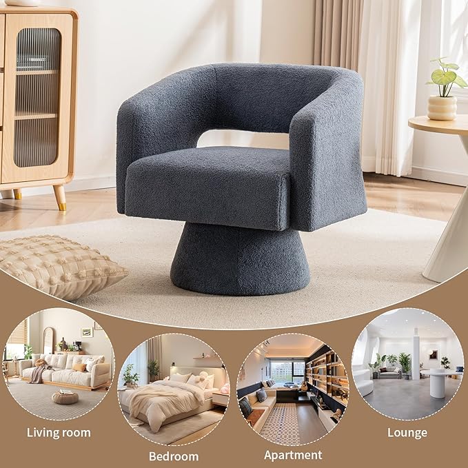 ClinQ Swivel Barrel Accent Chair Oversized Teddy Upholstered Round Swivel Chairs Set of 2 Modern Luxury 360° Living Room Vanity Chair for Bedroom Office&ampLiving Room Blue