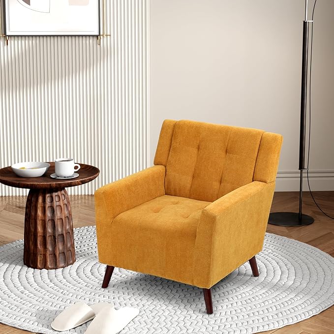 Dining Room ChairLiving Room Armless Chair Modern Design Fabric Armless Contemporary Accent Dining Chairs Sofa with Solid Wood Legs (Yellow)