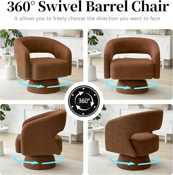 Accent Barrel Chair Set of 1 Modern Chenille FabricClub Chair 360° Swivel Degree Dressing Chair Suitable for Living Room Reading Room Bedrooms Office Orange