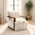 Comfortable Faux Fur Reading ChairModern Luxury Accent Chair Side Chairs with Curved Wooden Armrests for ApartmentLiving RoomOfficeStudyBeige