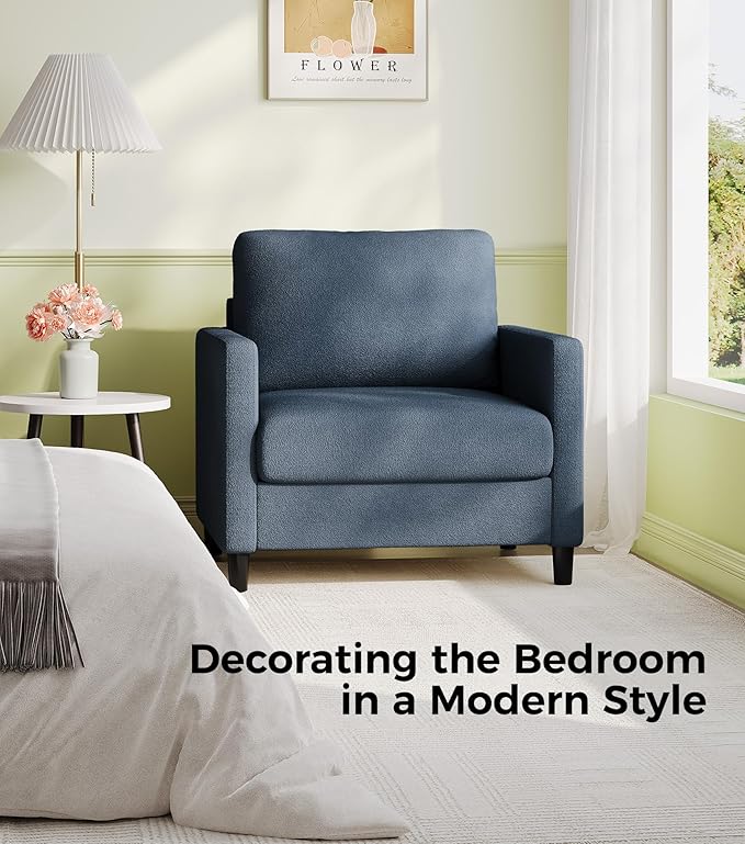 Sofa Accent Chair 33 Reading Chair for Bedroom Tool-Free Setup Living Room Accent Chairs Comfy Arm Chairs Living Room All-Wood Reading Nook Blue Grey