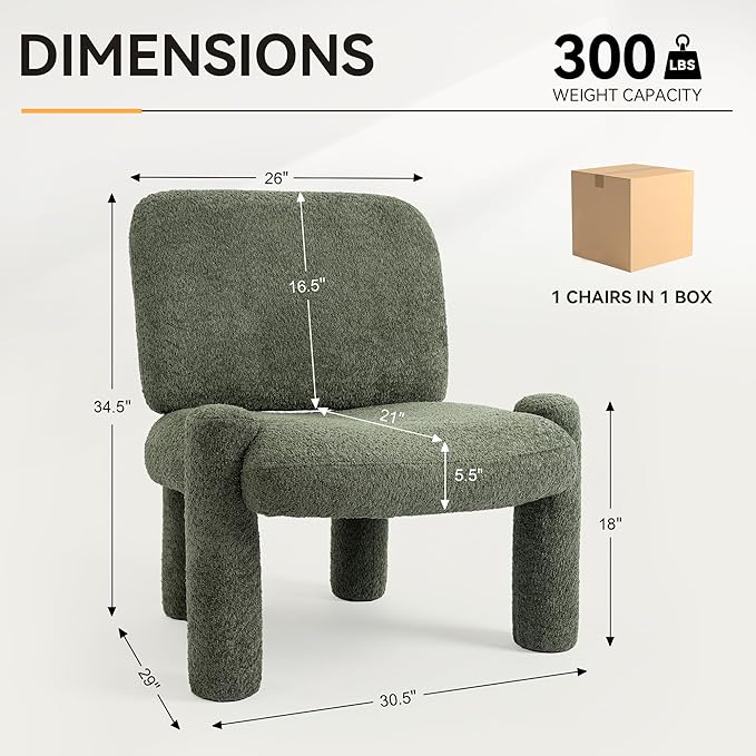 HNY Modern Accent Living Room Chairs Set of 2 Green Boucle Reading Chair Armless Lounge Chair Comfy Barrel Chair Sherpa Cloud Chair with Wood Frame for Living Room Small Spaces Bedroom Apartment