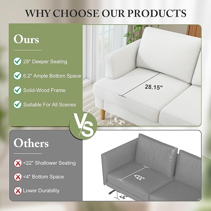 Loveseat Sofa 56 Small Couches for Small Spaces Love Seat with 2-Seat Upholstered Cushion Mid Century Modern Sofa Couches for Living Room Deep Couch for Bedroom Apartment Beige