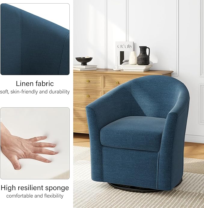 Swivel Accent Chair Armchair Modern Round Single Sofa Seating Comfy Reading Barrel Chairs for Living Room Bedroom (Blue Set of 2)