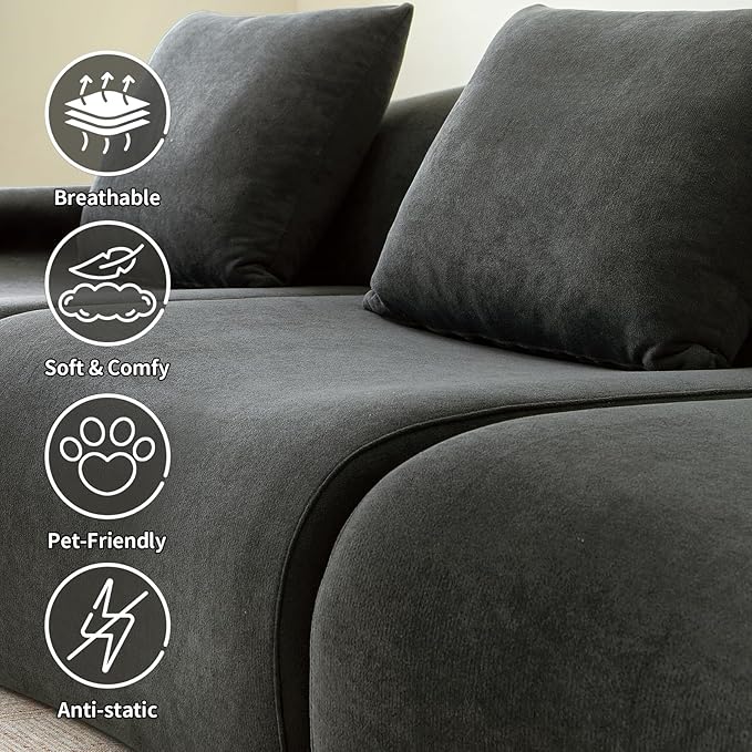 Cloud Couch Sectional114-Boneless Couch in a BoxUpholstered Couches for Living Room Bedroom with L-Shape ChaiseModern Comfy Sofa-Cool Gray CouchesNo Assembly RequiredLow -Profile Sofa