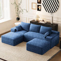 108 Oversized U-Shaped Sectional Couches for Living Room Comfy Fluffy Corduroy Blue Boneless Cloud Couch with 2 Ottomans Plush Memory Foam Modular Sectional Sofa for Small Spaces