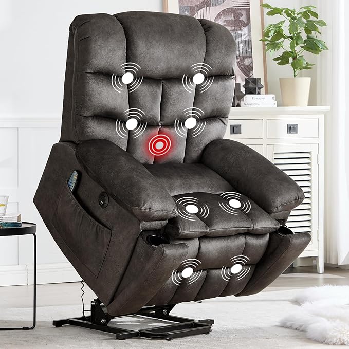 CANMOV Power Lift Recliner Chair for Elderly with Massage and Heat Electric Lift Chair with 2 Side Pockets and Cup Holders USB &amp Type-C for Living Room Black