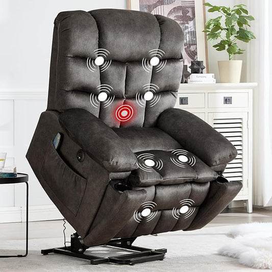 CANMOV Power Lift Recliner Chair for Elderly with Massage and Heat Electric Lift Chair with 2 Side Pockets and Cup Holders USB &amp Type-C for Living Room Black