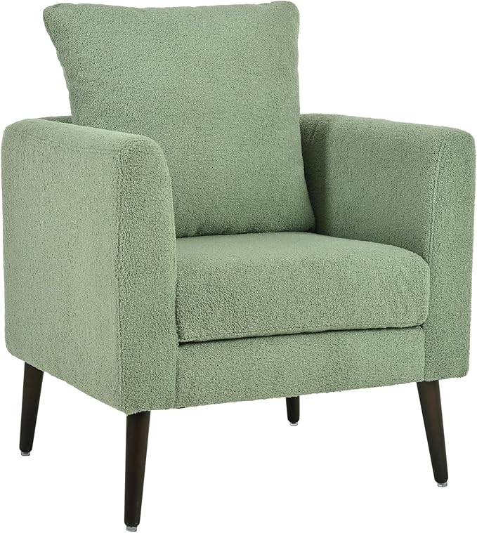 Modern Accent Chair for Living Room Chairs Comfortable Lumbar Support Armchair Removable Cushion Covers Single Sofa Chair with Solid Wood Legs Bedroom Reading Chair Light Green