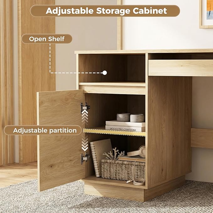 58 Modern Executive Desk with Drawers Office Desk with File Drawer &amp Open Storage &amp Power Outlet Keyboard Tray Wooden Computer Desk for Home Office &amp Studio