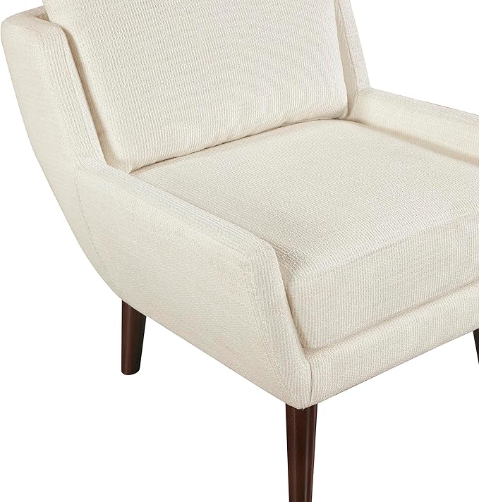 Lexicon Modern Wingback Accent Chair Chenille Fabric Upholstered Lounge Reading Arm Chair Solid Wood Legs for Living Room Bedroom Supportive Padded Pocket Coil Seat Easy Assembly Beige