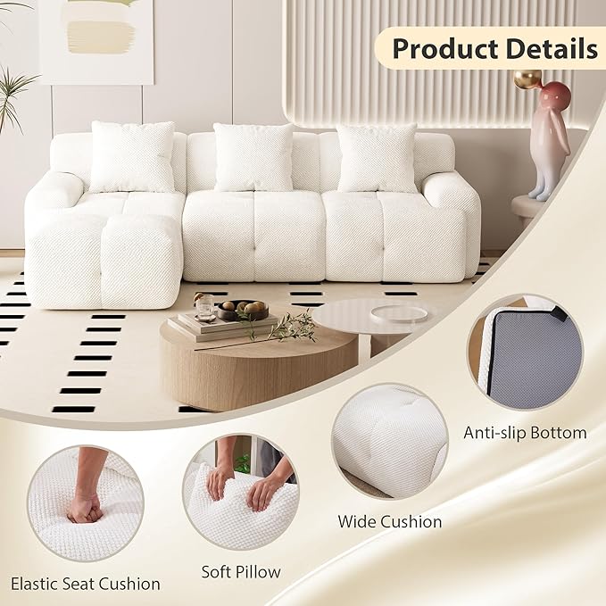 Chifee &amp Vingol 104 Modular Sectional Sofa with 1 Ottoman &amp 3 Pillows 4 Seat Upholstered Cloud Boneless Sectional Couch for Living RoomIvory