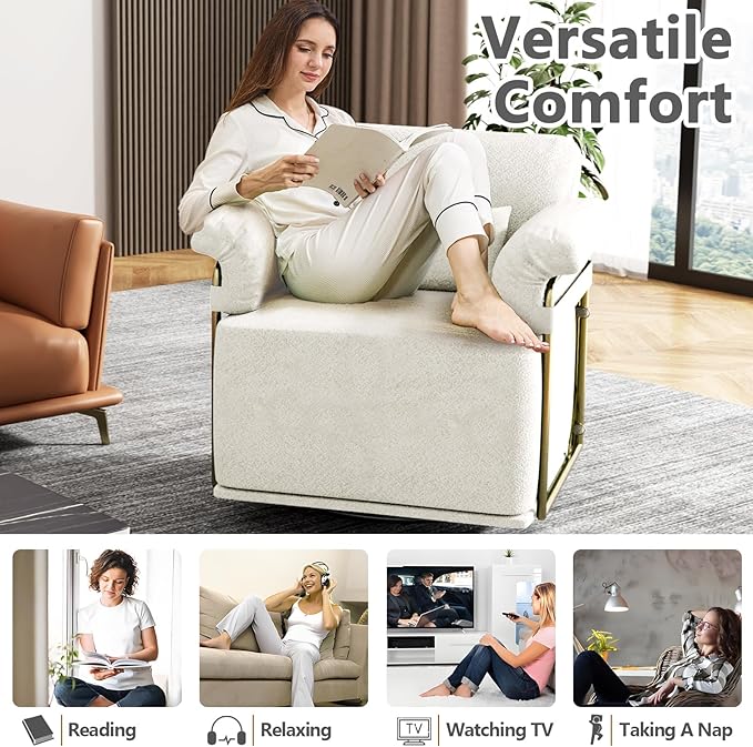 Swivel Accent Chairs 360 Swivel arm Chairs for Bedroom Club Chair with Back Gold Frame Tall Base for Office and Living Room (Beige)