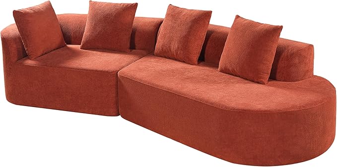 Merax 2-Piece 116 L-Shaped Modular Sectional Sofa Set 4 Seat Fully Assembled Curved Upholstery Couch with High-Density Compressed Sponge Chaise Lounge &amp 4 Pillows for Living Room Orange