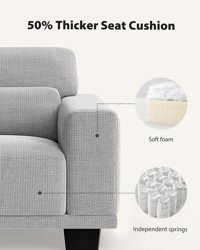 Pipishell 3 Seater Couch Sofas for Living Room with Deep Seats and Wide Armrests 89 Comfy 3 Seater Sofa Supportive with Thickened Cushion Cotton-Linen Couches Removable &amp Washable Covers Gr