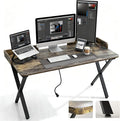 Lightdot 47x24 Inches Computer Desk with Power Outlets &amp USB Deeper Desktop &amp Baffle Gaming Office Writing Work Desk for Home Office Study Bedroom Heavy Duty Metal Frame Rustic Brown