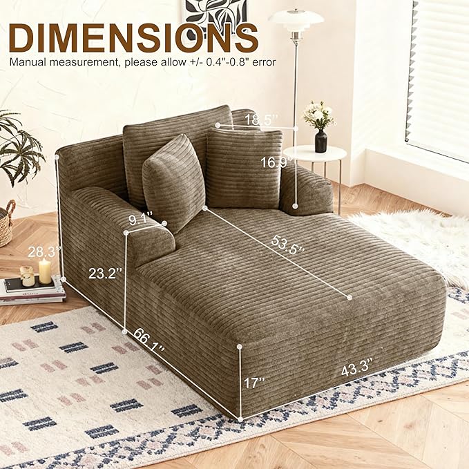 Avenix 66 Boneless Oversized Chaise Lounge Chair IndoorBoneless Chaise Lounge Oversized Reading ChairsComfy Chaise Lounge Corduroy Oversized ChairCloud Boneless Couch Sleeper Sofa Chaise BedBrown