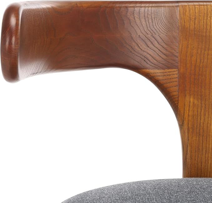SAFAVIEH Home Collection Oreus Mid-Century Modern Grey Linen/Brown Walnut Solid Wood Accent Chair