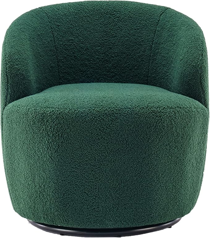 Homtique Small Swivel Barrel ChairComfy Round Club Chairs for Living Room Bedroom360 Degree Swivel Single Sofa Lounge Accent Chair Boucle Armchair for ApartmentHotel (Teddy-Green)