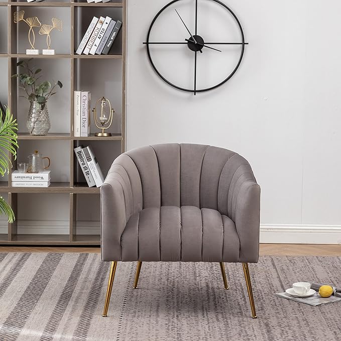 Modern Velvet Tub Chair Armchairs Barrel Accent Dinning Chair with Gold Plated Metal LegsThick Soft Padded Seat for Living Room