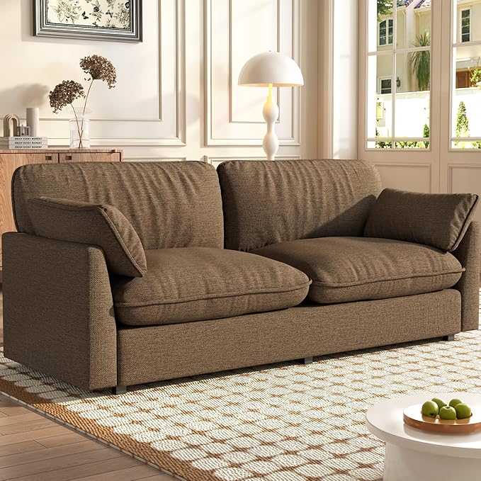 Oversized Couch Loveseat Sofa with 2 Pillows Modern 2 Seat Cloud Sofas with Extra Wide and Deep Cushions 2 Seater Sofa Couch for Living Room Office Brown 82.67 L