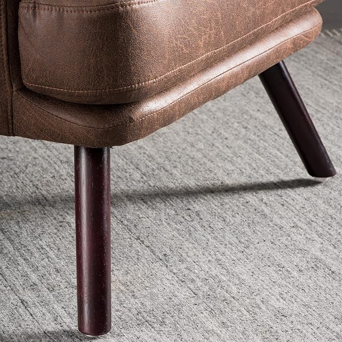 HOOOWOOO Living Room Chair Ottoman Set with Recliner Accent Chair and Ottoman with Side Bags Comfy Mid Century Modern Chair for Reading Watching NappingDark Brown Faux Suede Chair