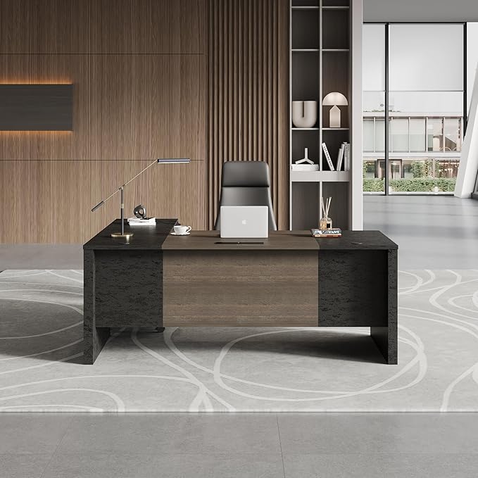 70.86 Inch L Shaped Executive Office Desk with 2 Drawers Large Office Desk with File Cabinet Modern Home Office Desk w/Moveable Stand Under Desk Storage Organizer with 4 Wheels