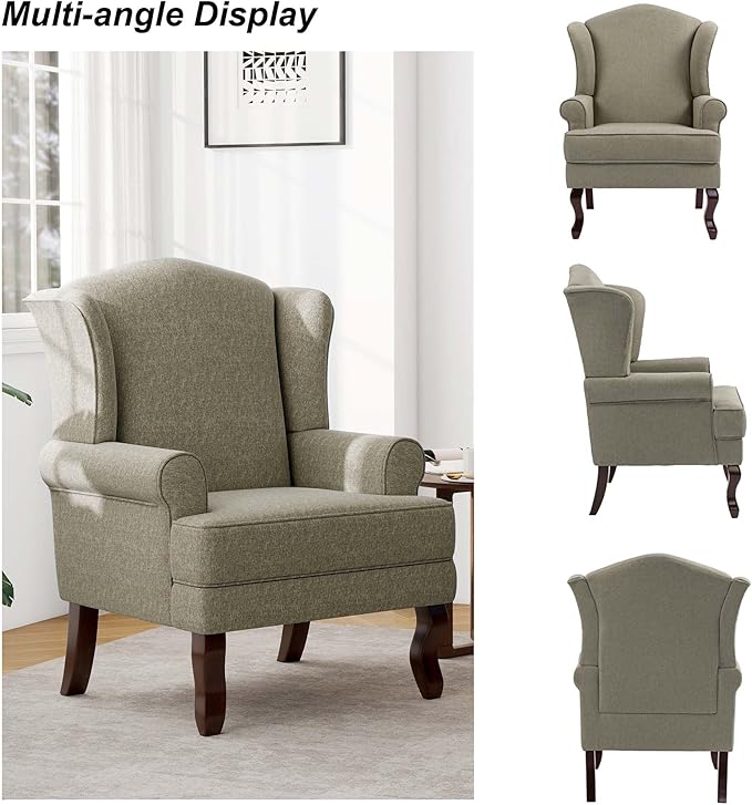 Accent Chair High Back Upholstered Armchair with High Resilience Sponge &amp Wood Legs Mid-Century Modern Comfy Single Sofa Reading Chairs for Living Room Bedroom (Light Camel Set of 2)