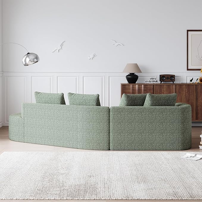 112-inch Curved Sofa Modular Sectional Modern Oversized Chenille Cloud Memory Foam Compression Boneless Sofa Couch with 4 Pillows for Living Room Bedroom Office Right Facing Chaise Green