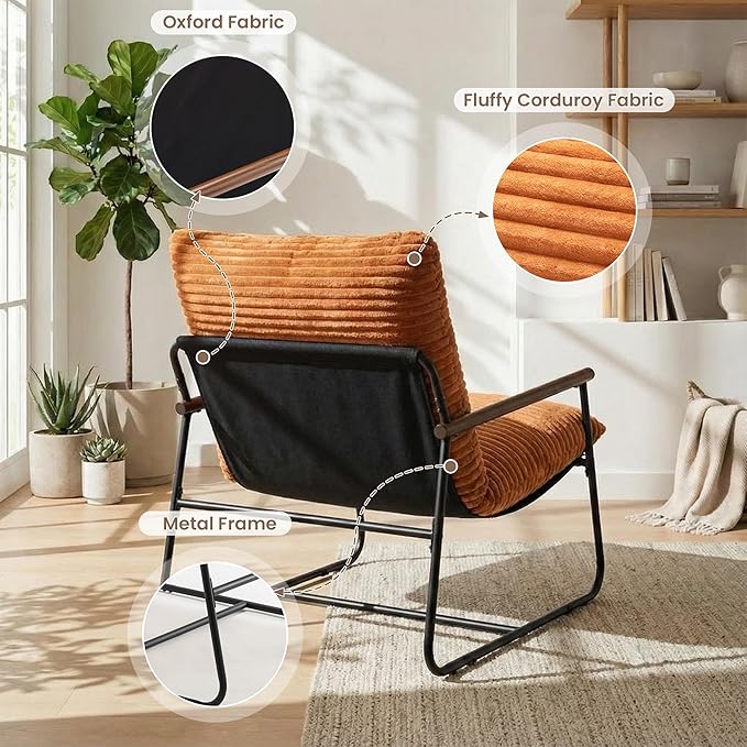 HOMPUS Modern Accent Chair Set of 2 Cozy Sling Accent Chair Living Room Chairs with Upholstered Soft Cushion &amp Metal Frame Comfy Reading Chair for Living Room Balcony Easy Assembly Brown