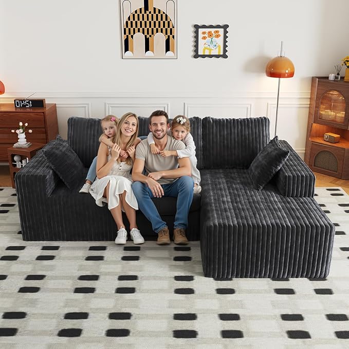 96 Cloud Sectional Couch with L-Shape Chaise4 Seat Modern Modular Sofa with Side PocketsUpholstered Couches for Living Room Bedroom Boneless CouchNo Assembly Required