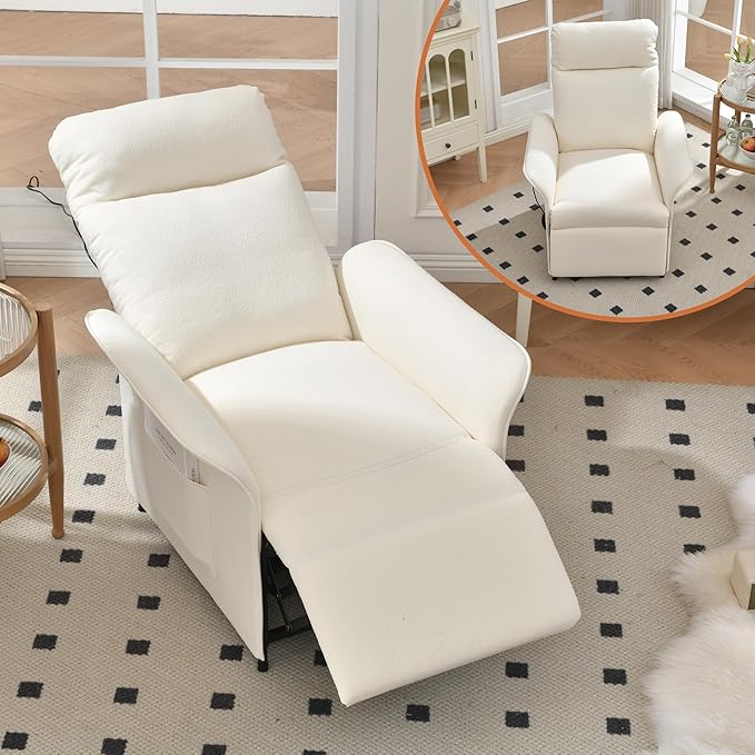 Power Recliner Chair Adjustable Electric Recliner Chairs for Adults Sleeper Sofa Bed with Remote Control &amp Side Pocket Linen Upholstered Chair for Living Room/Bedroom Easy Assembly Beige
