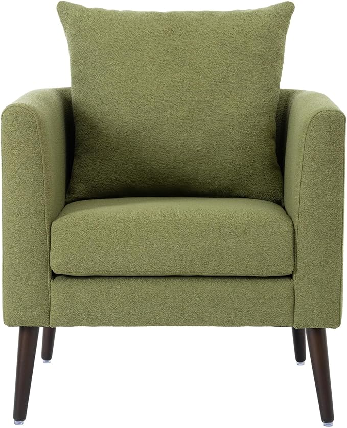 Barrel Chair Chenille Accent Chair Club ChairUpholstered Arm Chair with Solid Wood Legs Waist Pillow Padded Single Chair for Living Room/Bedroom/Study/Waiting Room