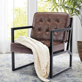 COLAMY Mid Century Modern Accent Chair Comfy Living Room Chairs Brown Leather Accent Chair Faux Leather Reception Armchair with Metal Legs for Living Room Bedroom Reception Waiting Room Brown