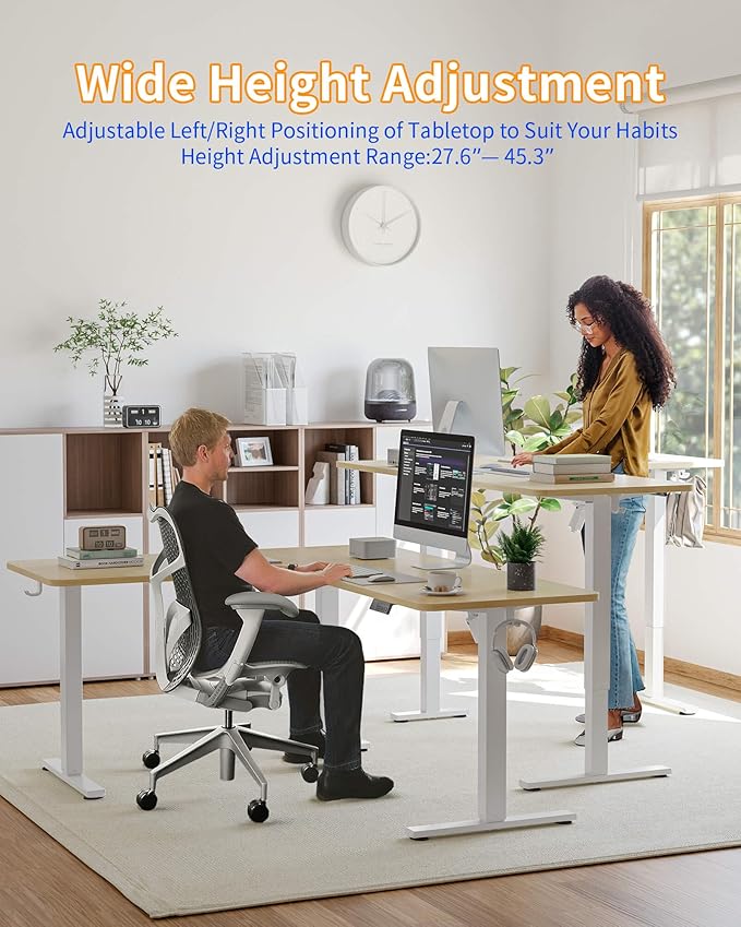 YIHAYO L Shaped Standing Desk Adjustable Height 63 x 55 Inches Electric Corner Standing Desk with Splice Board Computer Desk for Home Office Natural