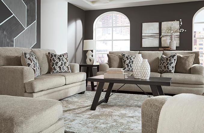 Signature Design by Ashley Stonemeade Casual Sofa with 4 Toss Pillows Light Brown