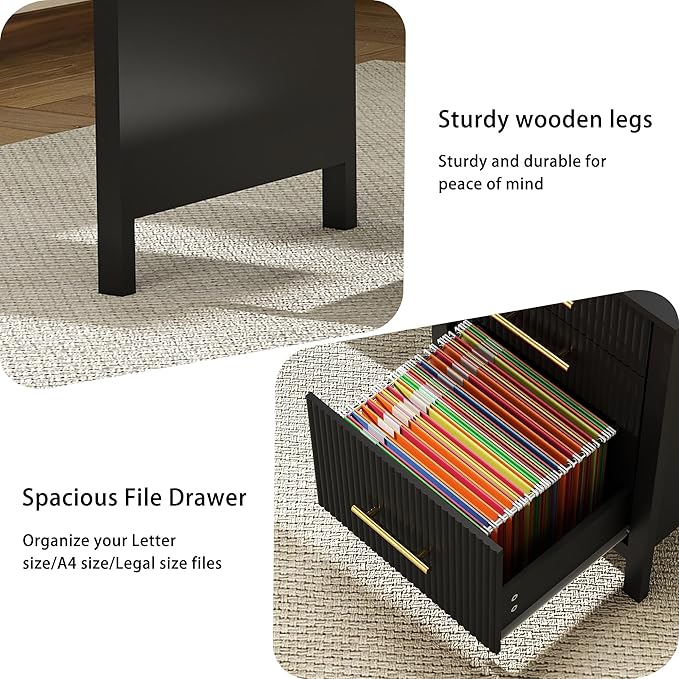 Black Computer Desk with Storage: 54 Wooden Executive Office Desk with 4 Drawers Home Office Desks with File Drawers Fluted Writing Desks for Study Living Room