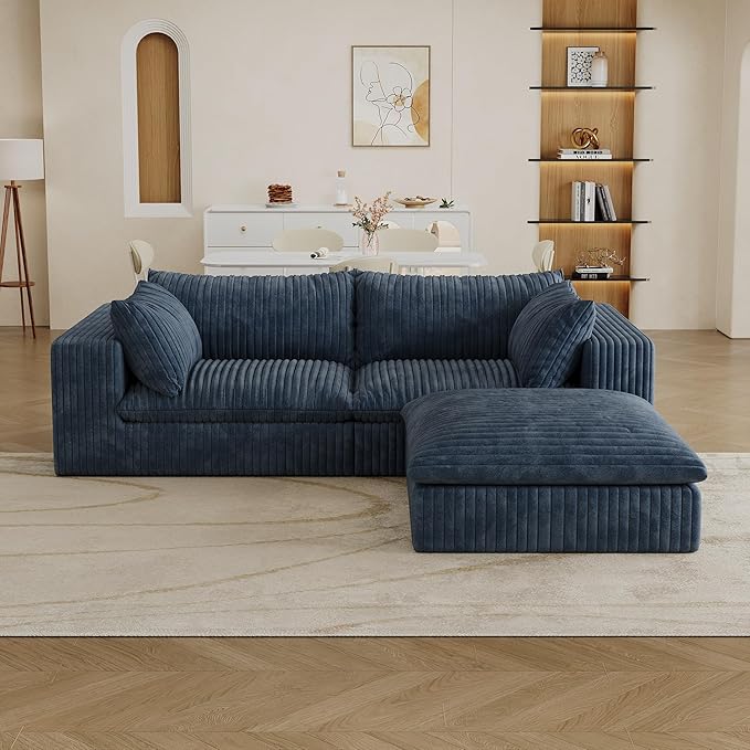 78.7 L Shaped Modular Sectional Sofa Cloud Couch with OttomanPlush Corduroy Couches for ApartmentNo Assembly RequiredBlue