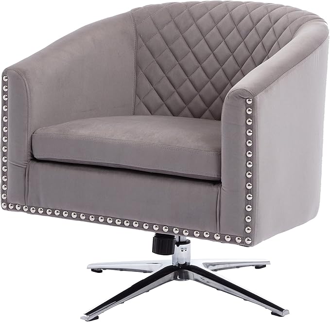Swivel Barrel Chair Living Room Chair with Nailheads and Metal Base
